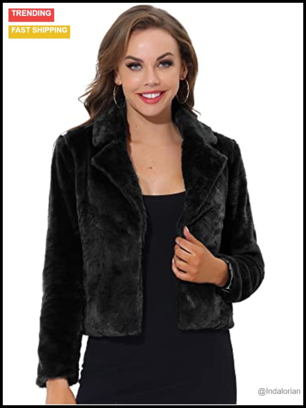 Cropped Faux Fur Jacket Notched Lapel Fully Lined Winter Coat